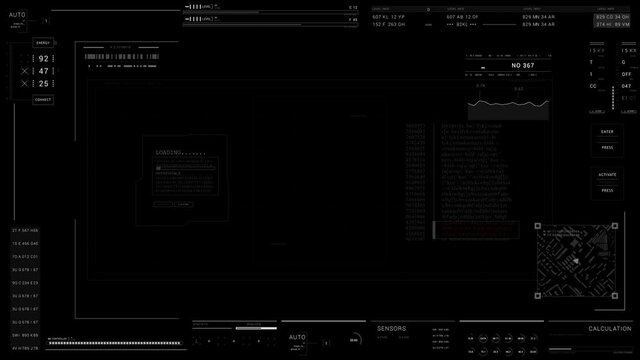 Password window and Technology User Interface and data display.Control panel HUD technological infographic.Sci Fi HUD.Black background for alpha luma channel.