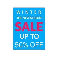 Fototapeta na wymiar Winter season sale upto 50 percent sticker level buttom