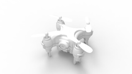 3D rendering of a drone quadcopter uav camera drone unmanned flying object isolated in white studio background