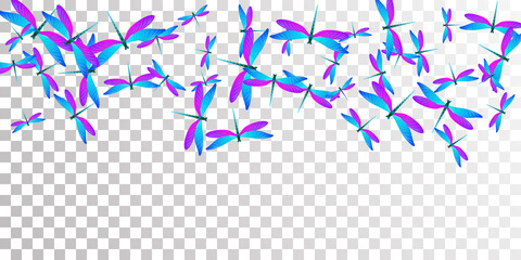 Fairy blue purple dragonfly cartoon vector illustration. Summer pretty damselflies. Wild dragonfly cartoon baby wallpaper. Tender wings insects graphic design. Tropical creatures