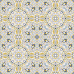 Arabian authentic floral vector seamless motif. Batik print design. Ornate victorian pattern. Porcelain decor design. Geometric shapes elements texture.