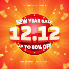 New Year Sale 12.12 3d Text Style Effect. Editable Illustrator Text Style.