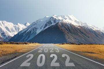 The word 2022 written on highway road. New year 2022 and the next years 2023 2024 concept