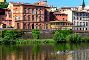 Fototapeta premium Sport activity on Arno river, Florence, Tuscany, Italy, Europe