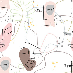 Woman Face line. Abstract drawing seamless pattern