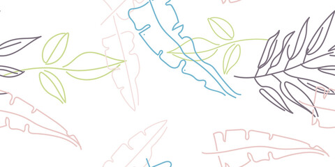 Tropical Leaf Modern Print Pastel One Line Drawing