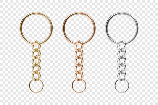 Blank square keychain with ring and chain for key Vector Image