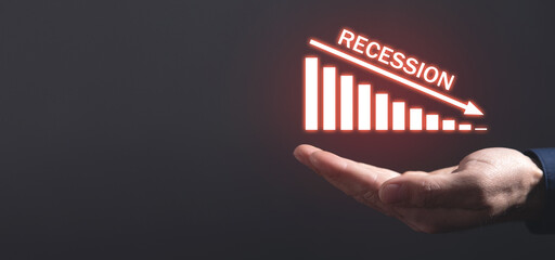 Man holding Recession graph. Business