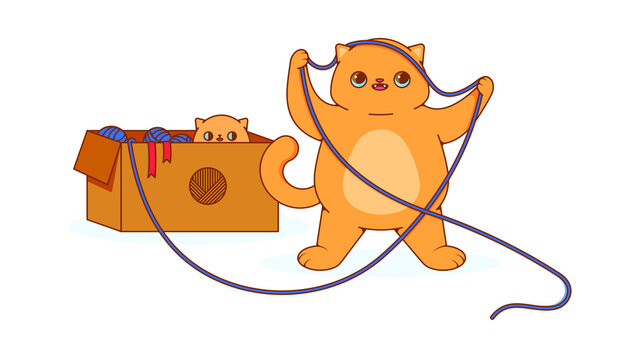 Cute red cats with a ball of wool. Vector image in eps format.