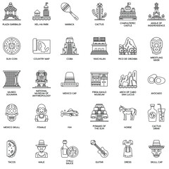 Outline Mexico Elements flat vector icon collection set