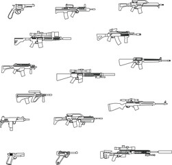 Military weapons outline flat vector collection set