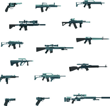 Military weapons colour flat vector collection set