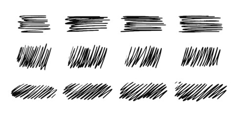 Naklejka premium Set of drawn hatching lines diagonal, vertical or parallel strokes. A set of hand drawn hatched strikethrough doodles. Vector stock illustration isolated on white.