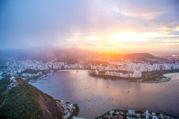 Viewpoint at Urka and Sugar Loaf mountains. View of Rio de Janeiro city center, Brazil.