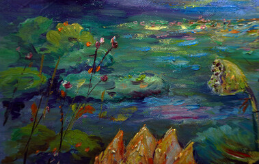 Fototapeta na wymiar Art painting oil color lotus flower background from thailand