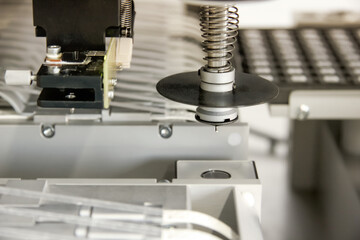 Factory for the electronic production. Technological process of soldering and assembly chip components on pcb board. Automated soldering machine inside