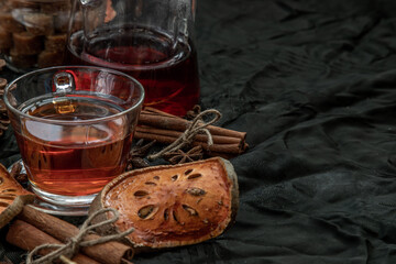 Hot bael fruit tea with bark of bael fruit. The properties of hot bael fruit juice is a kind of...
