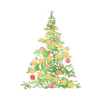 Watercolor traditional christmas tree