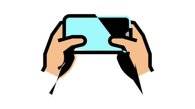 accelerometer playing video game app on smartphone animated color icon. accelerometer playing video game app on smartphone sign. isolated on white background