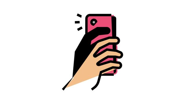 making photo on smartphone camera animated color icon. making photo on smartphone camera sign. isolated on white background
