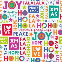 Colourful christmas typography design seamless pattern.