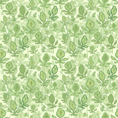 Green leaves of different sizes seamless pattern