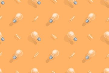 Light bulbs seamless pattern. Background on the theme of light bulbs and lighting.
