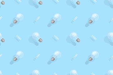 Light bulbs seamless pattern. Background on the theme of light bulbs and lighting.