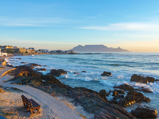 Afternoon  view of Table Mountain viewed from Big Bay Blouberg Cape Town, Western Cape, South...