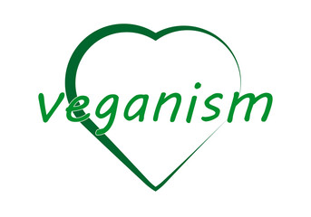 Icono de corazón de vegano con hojas verdes en fondo blanco.