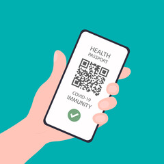 confirmation of vaccination in the phone by white hands.