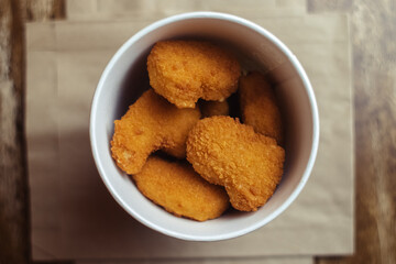 Close-up of chicken nuggets Fast food in batter. Meal preparation restaurants and cafes. Classic American cuisine concept.