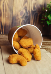 Close-up of chicken nuggets Fast food in batter. Meal preparation restaurants and cafes. Classic American cuisine concept.