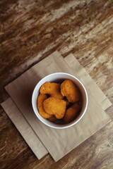 Close-up of chicken nuggets Fast food in batter. Meal preparation restaurants and cafes. Classic American cuisine concept.