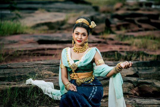 Young beautiful woman in legendary literary Thailand serpents