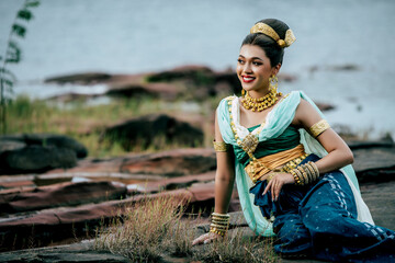 Young beautiful woman in legendary literary Thailand serpents