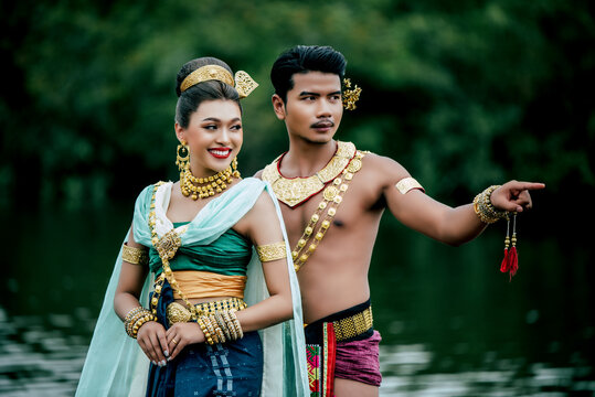 Naga and queen goddess in legendary literary Thailand serpents