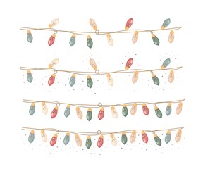 Christmas decorations. New Year. Border. Christmas lights. Isolated vector colorful element on a white background. 