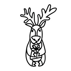 Vector cute polar reindeer hand drawn in black line.Holiday, winter,northern doodle style illustration on isolated background. Design for social media,packaging,decor,stickers,web,coloring,printing.

