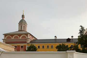 Fototapeta na wymiar The upper part of the building of the Bishops' Chamber of the Astrakhan Kremlin