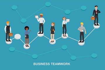 Group of people, business people and business women working in office vector character design. Diagram