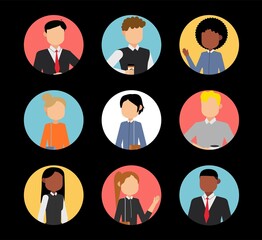 Group of working people, business people and business women avatar icons. People characters.