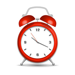 Realistic red alarm clock, 3D vector illustration.