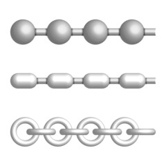 Set of various chains, 3D vector illustration.