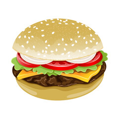 Illustration of an appetizing hamburger or fast food on a white background.