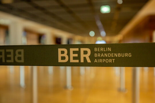 BERLIN/GERMANY- AUGUST 25, 2021: BER berlin brandenburg barrier bound on airport in Schoenefeld, Berlin.
