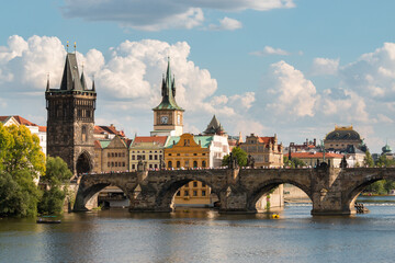 Charles Bridge in Prague with nice clouds in background, Czech Republic.