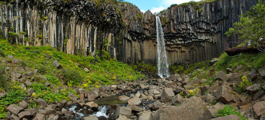 Waterfall Svartifoss in Skaftafell National Park on Iceland, Europe
