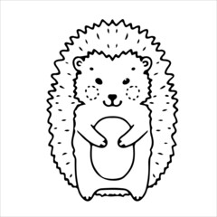 Cute hedgehog in doodle style. Simple decor for a festive Christmas and New Years. Vector illustration isolated on white background.
