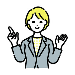 指を指して案内する女性のビジネスマン